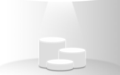 3D rendering mock up design podium for advertising product present of cosmetic or business artwork. Abstract white and grey color minimal scene with geometric platform illustration.