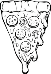 Black and white vector image of pizza
