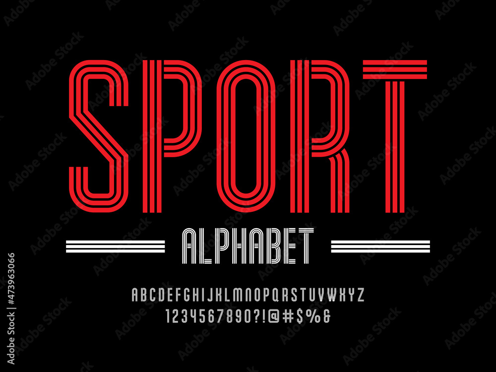 Poster modern line style alphabet design with uppercase, numbers and symbols