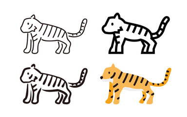 Tiger illustration for graphic design(thin line,bold line,drawing,fill color,4 types)