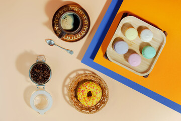 Black espresso coffee in a cup on the background