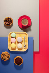 Black espresso coffee in a cup on the background