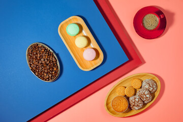 Black espresso coffee in a cup on the background