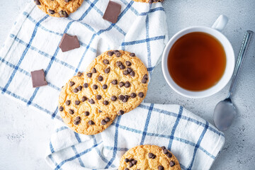 Cookies with chocolate drops on a background
