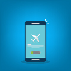 Airplane mode - flight mode. Airplane mode switched on. Air plane smartphone notice. Flat style vector illustration