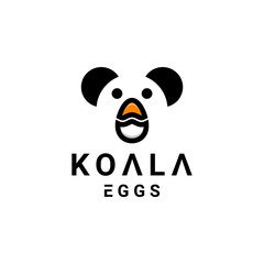 Combination koala and eggs with flat minimalist style in white background , template vector logo design editable