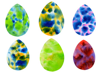 bright eggs on isolated white background, watercolor illustration