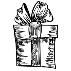 Hand drawn sketch of box gift. Vector illustration.