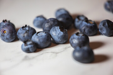 Closeup of blueberries on the table.