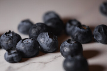 Closeup of blueberries on the table.