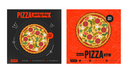 Set of Pizza Social Media Post, pizza party sale offer Template design, vector	
