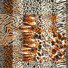 Fototapeta na wymiar Wild animal skins patchwork wallpaper abstract vector seamless pattern 