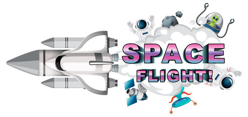 Space Flight word logo design with Spaceship