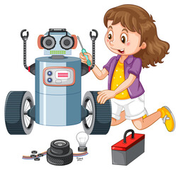 Jeune fille fixant un robot