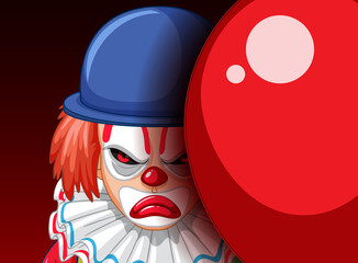 Griezelig clowngezicht dat van achter de ballon gluurt