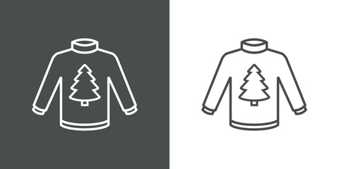 Logotipo con silueta de árbol de navidad en suéter de invierno con líneas en fondo gris y fondo blanco © teracreonte