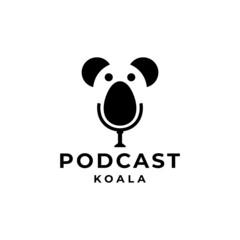 Combination koala and podcast with flat minimalist style in white background , template vector logo design editable
