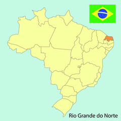 Obraz premium brazil map, rio grande do norte state, vector illustration 