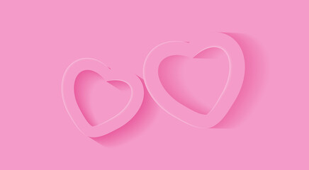 Pink background with two 3D hearts. Vector illustration.	
