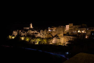 Pitigliano, Tuscany, Italy. Night landscape of the picturesque medieval town founded in Etruscan...