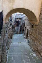 glimpse of the village of Sorano a city founded in Etruscan time, Tuscany, Italy.
