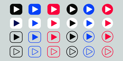 Play buttons icon set. Start Buttons Illustration. Video Audio Player. Vector illustration Play button set on transparent background. Play video icon collection. Video, audio, player signs isolated. V