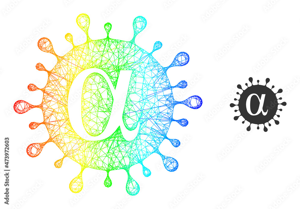 Poster crossing mesh alpha covid virus carcass icon with spectrum gradient. bright carcass mesh alpha covid