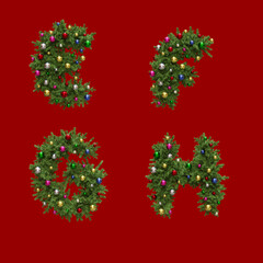 Christmas wreath-style alphabet - letters E-H