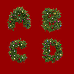 Christmas wreath-style alphabet - letters A-D