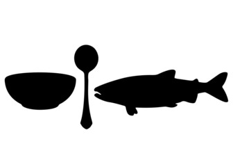 Fish soup with a plate and a spoon. Vector image.