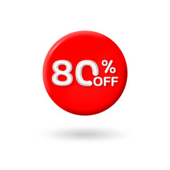 3d Sale label or icon with 80 percent price off. Circle discount badge or price tag for promo design. Vector illustration.
