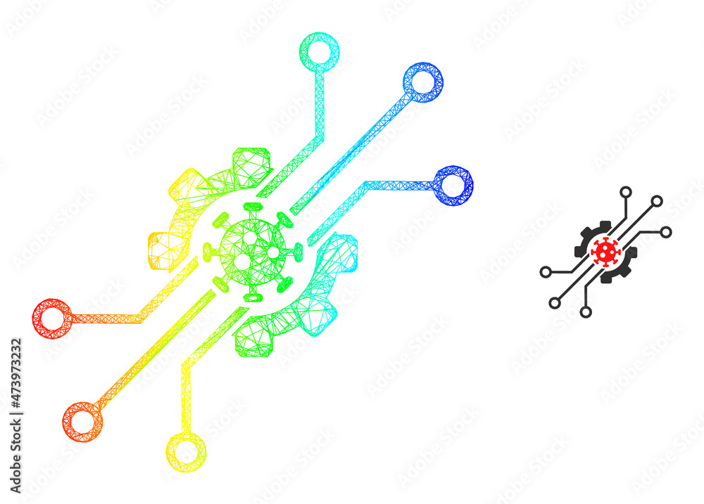 Poster network artificial virus carcass illustration with rainbow gradient. colored carcass network artific