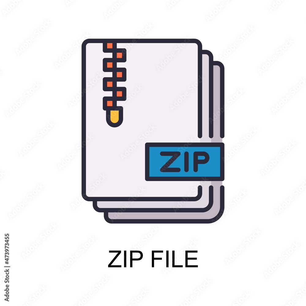 Fototapete Zip File vector Filled outline Icon Design illustration. Web And Mobile Application Symbol on White background EPS 10 File