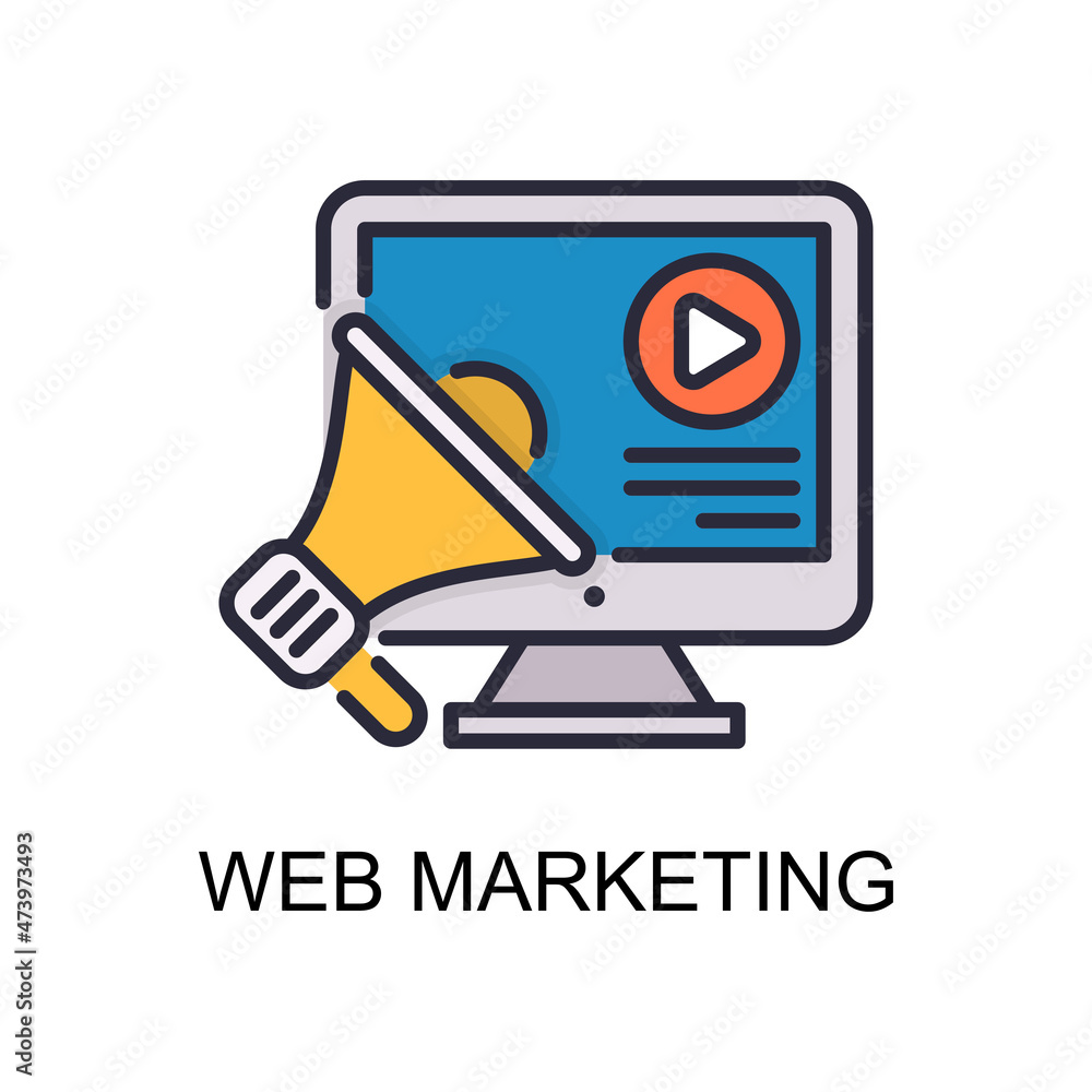 Poster web marketing vector filled outline icon design illustration. web and mobile application symbol on w