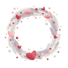 Valentines day wreath made with lovely cartoon style illustrations