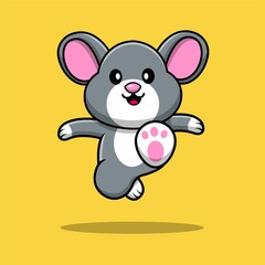 Cute Mouse Kicking Cartoon Vector Icon Illustration. Animal Food Icon Concept Isolated Premium Vector. Flat Cartoon Style