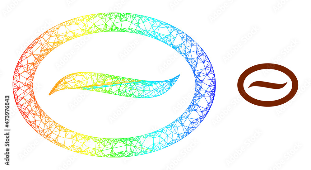 Poster crossing mesh coffee bean carcass icon with spectrum gradient. colorful carcass net coffee bean icon