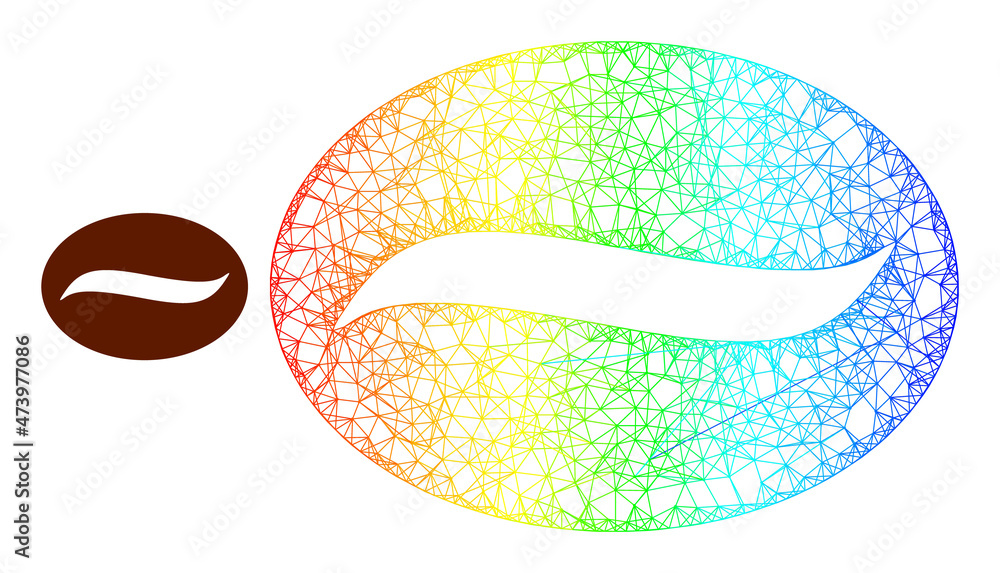 Poster net mesh coffee grain model icon with spectrum gradient. colored frame mesh coffee grain icon. flat 
