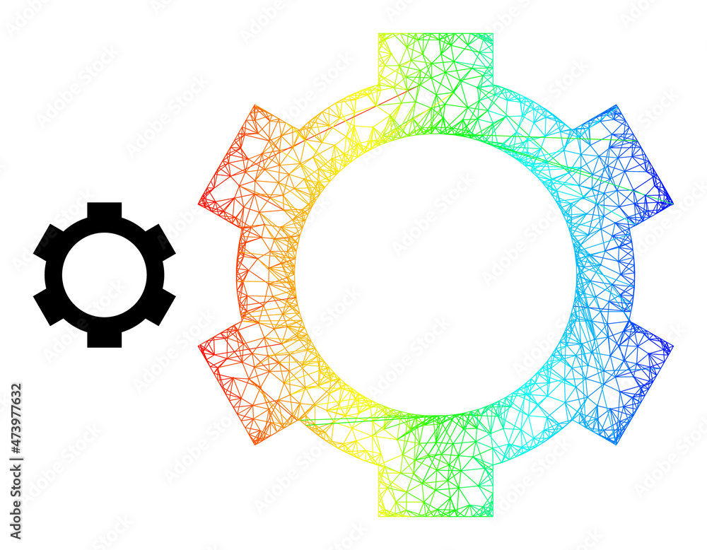 Poster network cog carcass illustration with spectrum gradient. bright carcass network cog icon. flat carca