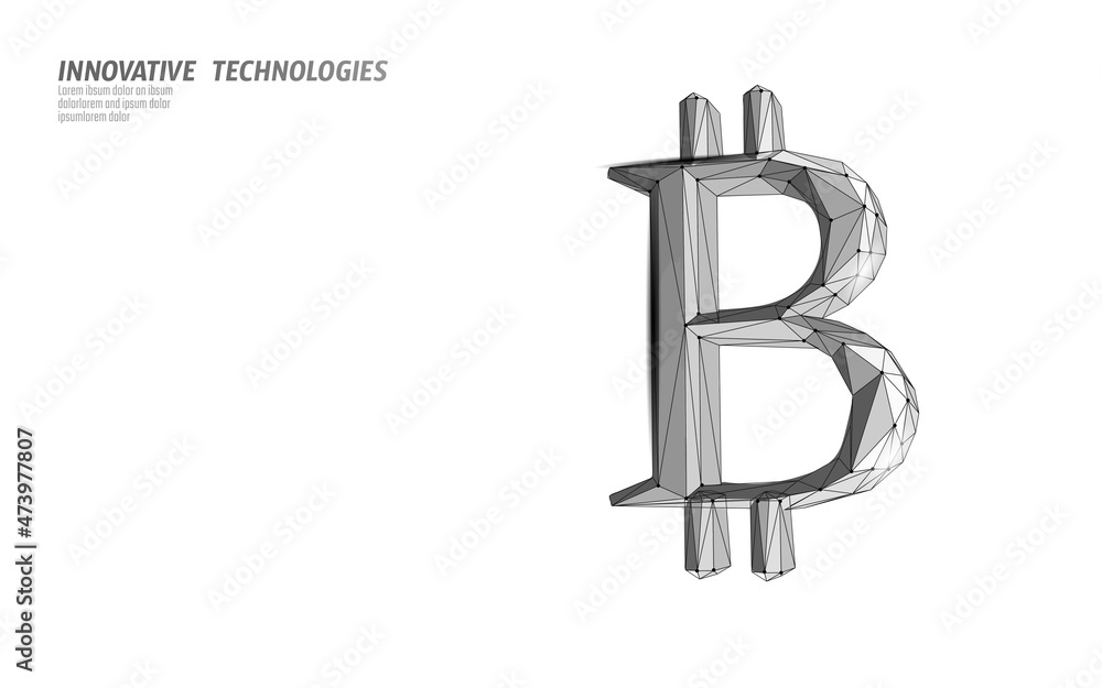 Poster bitcoin digital cryptocurrency sign 3d symbol. big data information mining technology. concept abstr