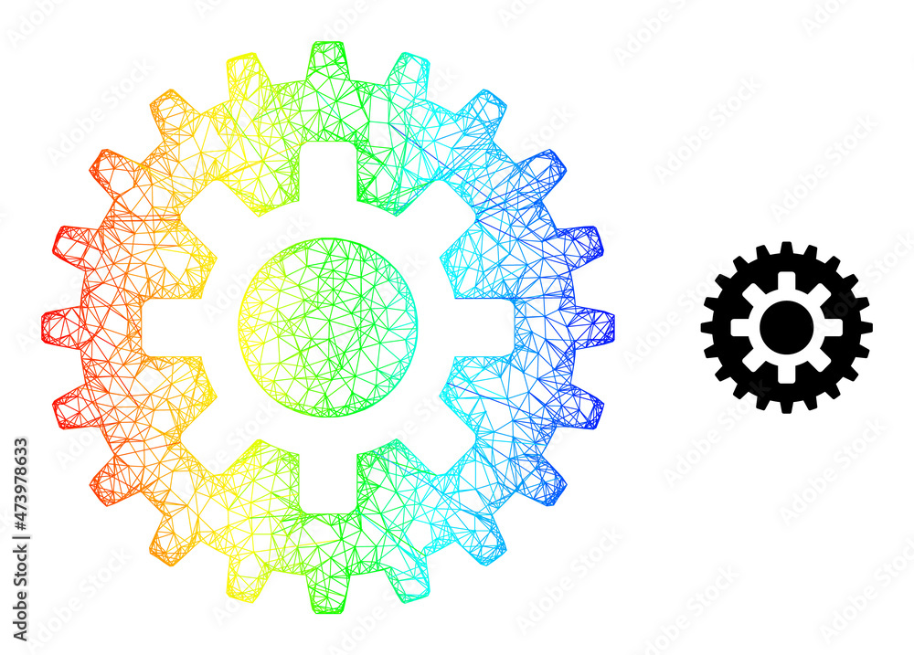 Poster net cogwheel carcass icon with rainbow gradient. colorful carcass net cogwheel icon. flat structure 