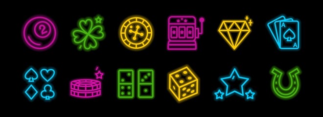 Casino neon icons. Neon-style templates. Vector illustration