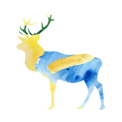 Abstarct hand drawn woodland deer on a white isolated background. Kids watercolor animal for baby poster, christmas card, greeting card, wedding card, banners, social media stories stikers