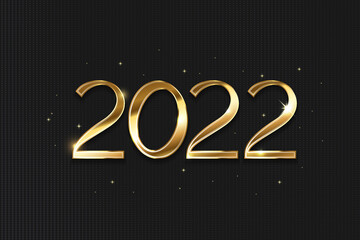 Happy New Year 2022 golden logo text design. Vector illustration concept for background, brochure design template, greeting card, party invitation, website banner, social media banner