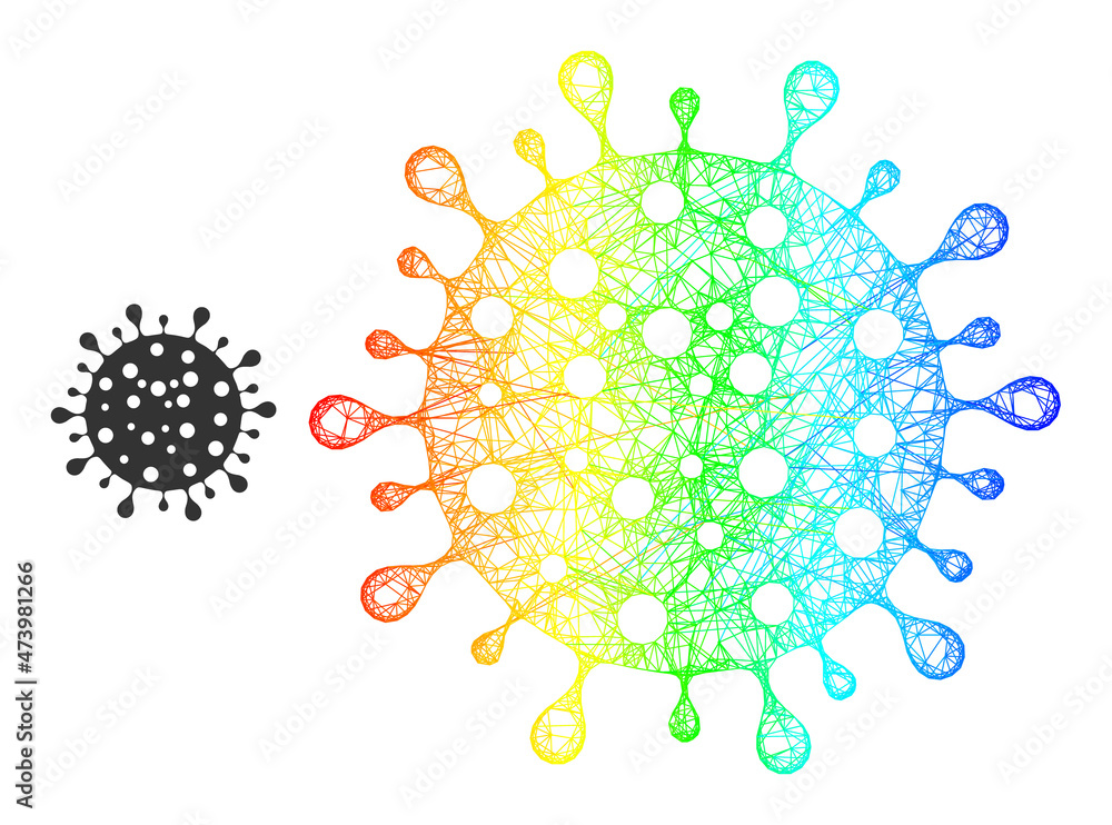 Poster crossing mesh coronavirus framework icon with spectral gradient. bright carcass net coronavirus icon