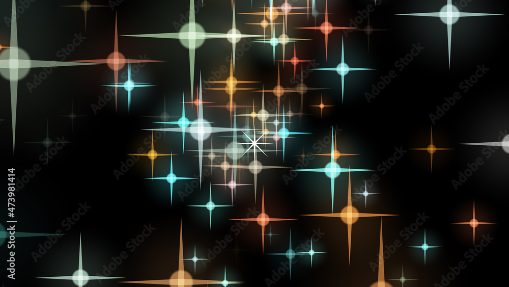 Poster abstract starry fireworks on the background of snowflakes in the night sky. fireworks with particles
