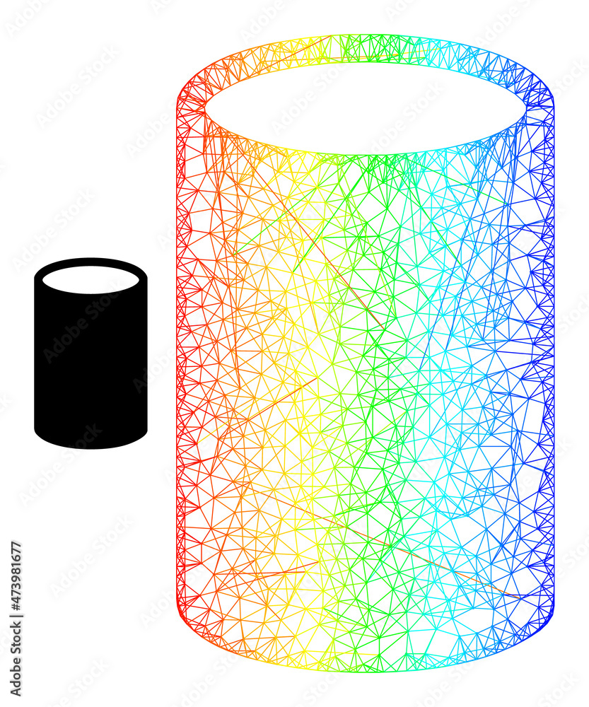 Poster crossing mesh cylinder carcass icon with spectral gradient. colorful carcass net cylinder icon. flat