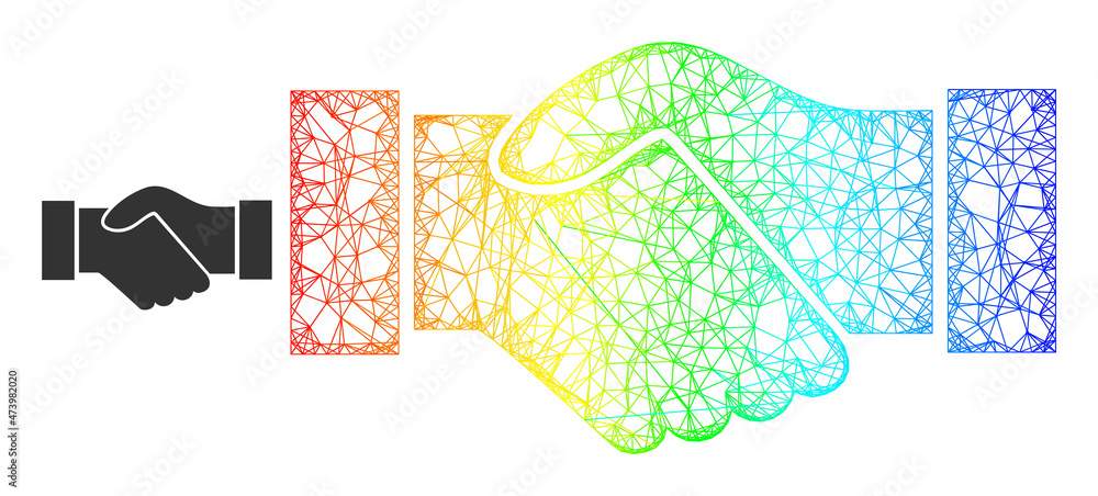 Poster mesh net deal handshake carcass icon with rainbow gradient. vibrant carcass network deal handshake i