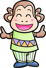 Cute monkey wearing a dress in cartoon style