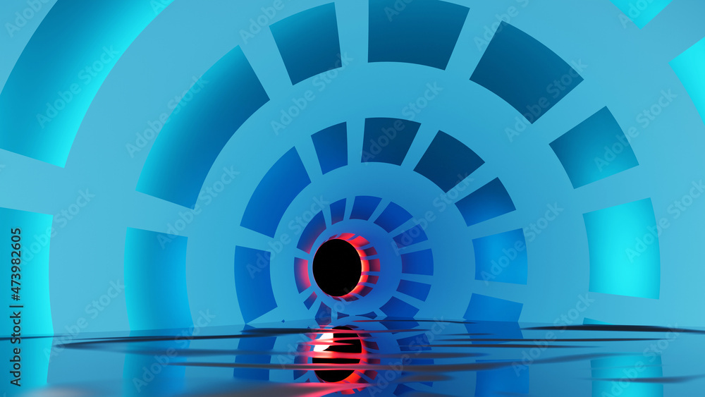 Poster 3d rendering of an neon tunnel overlaying